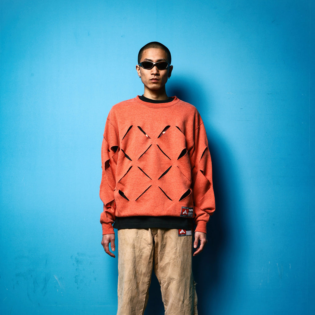 REMAKE WIRE MESH CUTTING CREW NECK SWEAT